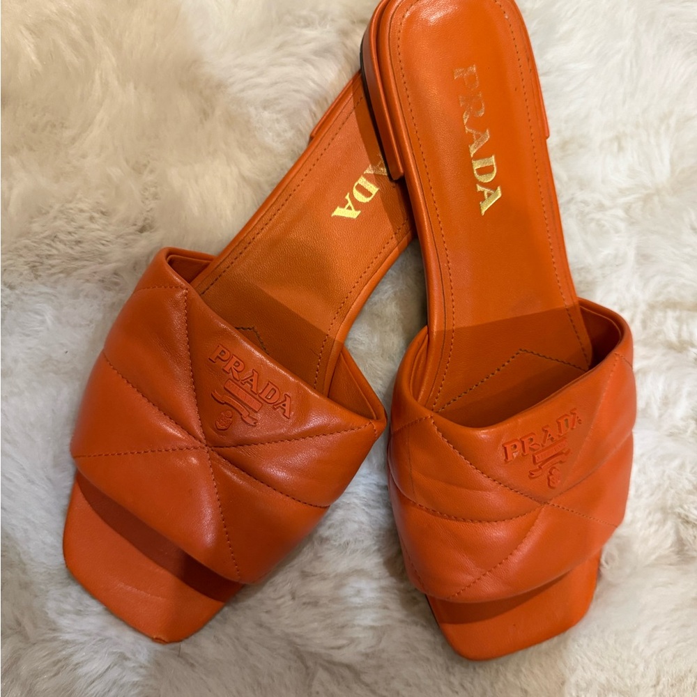 Prada Women's Vibrant Orange Quilted Sandals